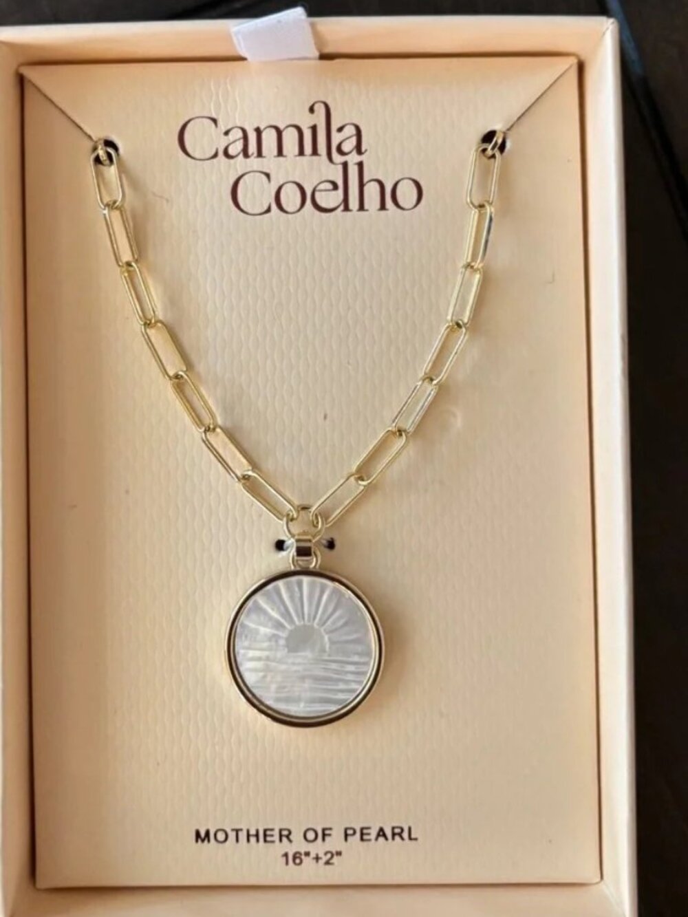 Camila Coelho Mother of Pearl Sun Pendant on Paperclip Chain